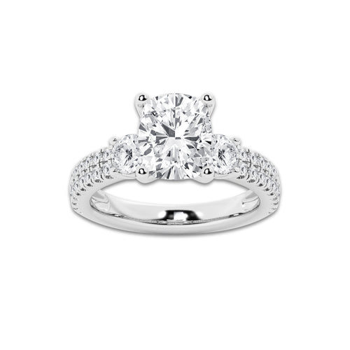 7.06 ctw Elongated Cushion Lab-Grown Diamond Three Stone Double Row Engagement Ring in 14K White Gold for Women | E Color, VS1 Clarity, IGI Certified 6.00 ct Center Diamond