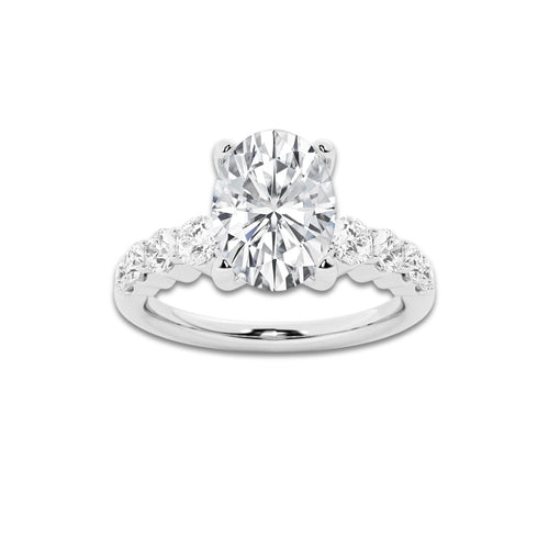 2.04 ctw Oval Lab-Grown Diamond Side Stone Engagement Ring in Platinum for Women | Colorless E, VS1 Clarity, IGI Certified 1.50 Ct Center Diamond
