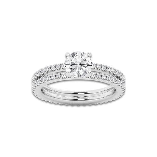 1.69 ctw Round Lab-Grown Diamond Double Row Diamond Engagement Ring in 14K White Gold for Women | Colorless E, VS1 Clarity, IGI Certified 1.00 ct Center Diamond