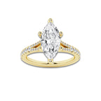 7.66 ctw Marquise Lab-Grown Diamond Split Shank Side Stone Engagement Ring in 14K Yellow Gold for Women | Colorless E, VS1 Clarity, IGI Certified 7.00 ct Center Diamond