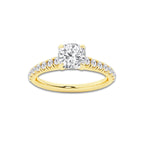 0.89 ctw Cushion Lab-Grown Diamond Pave Engagement Ring in 14K Yellow Gold for Women | E Color, VS1 Clarity, IGI Certified 0.50 ct Center Diamond