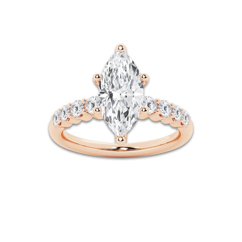 3.54 Ct Marquise Lab-Grown Diamond Half Eternity Engagement Ring in 14K Rose Gold for Female, Colorless (E), VS1 Clarity | IGI Certified, 3.00 Ct Center Diamond