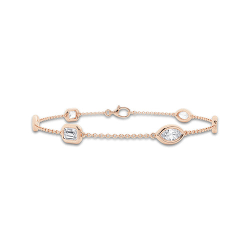 1 1/5 ctw Emerald & Marquise Lab Grown Diamond Station Chain Bracelet - 7 Inches 14K Rose Gold, DE, VS1