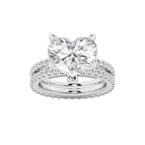 7.22 ctw Heart Lab-Grown Diamond Double Row Diamond Engagement Ring in Platinum for Women | Colorless E, VS1 Clarity, IGI Certified 6.00 ct Center Diamond