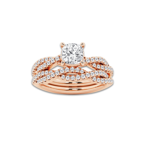 Adore 1 1/2 ctw Cushion Lab Grown Diamond Woven Bridal Set 14K Rose Gold, D, VVS | IGI Certified, 1 ct Center