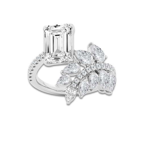 4 2/3 ctw Emerald Lab Grown Diamond Nature Inspired Side Stone Engagement Ring Platinum, D, VVS | 3 ct Center