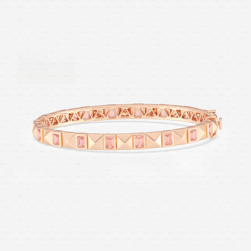 4 1/6 ctw Fancy Pink Emerald Lab Grown Diamond Bangle Bracelet 7 Inches - 18K Rose Gold Plated Vermeil 18K Rose Vermeil