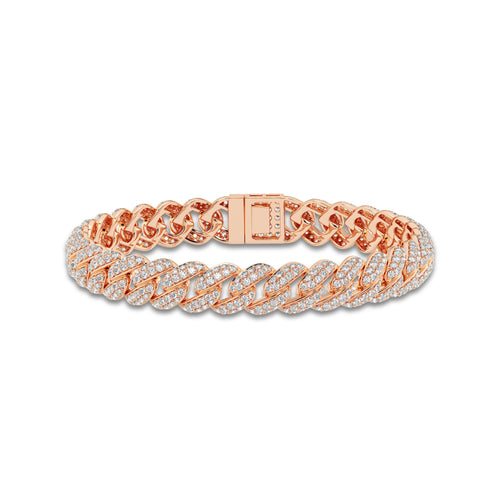 7 ctw Round Lab Grown Diamond Cuban Link Bracelet - 8 Inches 14K Rose Gold, DE, VS1