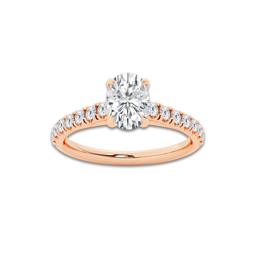 0.89 ctw Oval Lab-Grown Diamond Pave Engagement Ring in 14K Rose Gold for Women | E Color, VS1 Clarity, IGI Certified 0.50 ct Center Diamond