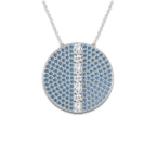 1 3/4 ctw Emerald & Round Lab Grown Diamond 30 mm Disc Pendant with Blue Topaz Side Stones 14K White Gold, DE, VS1
