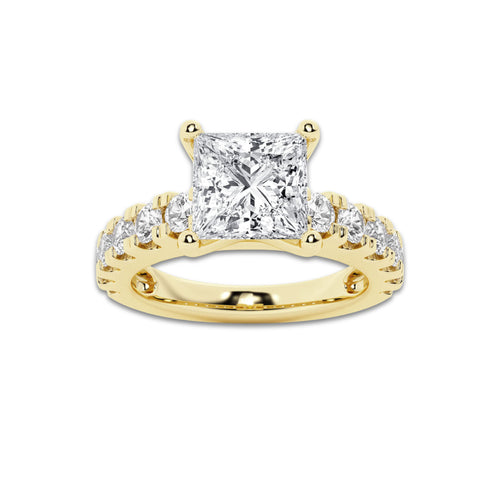 2.50 ctw Princess Lab-Grown Diamond Split-Prong Set Side Stone Engagement Ring in 14K Yellow Gold for Women | Colorless D, VVS1 Clarity, IGI Certified 1.50 ct Center Diamond