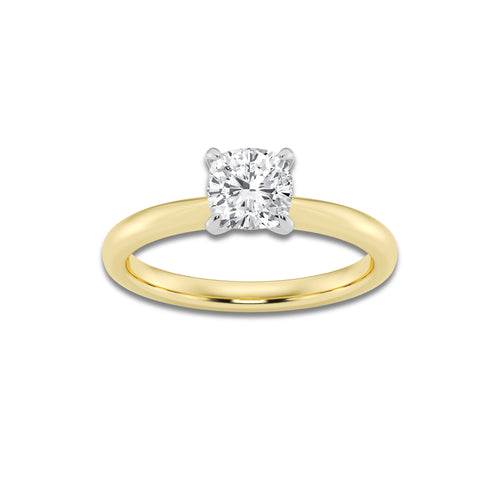 1.00 ctw Cushion Lab-Grown Diamond Solitaire Engagement Ring in 14K White Gold And Yellow Gold for Women | Colorless D, VVS1 Clarity, IGI Certified
