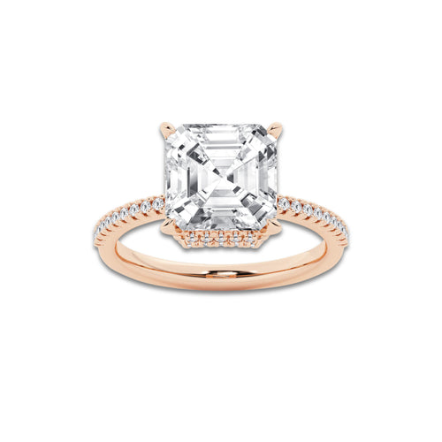 Emrey 4 1/3 ctw Asscher Lab Grown Diamond Side Stone Engagement Ring 18K Rose Gold, D, VVS | IGI Certified, 4 ct Center