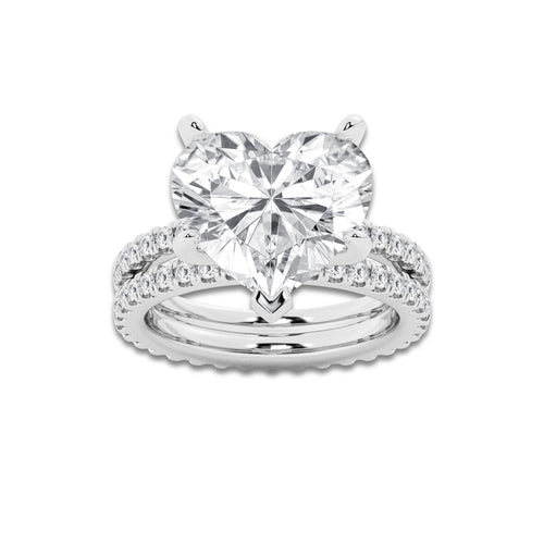 9.22 ctw Heart Lab-Grown Diamond Double Row Diamond Engagement Ring in Platinum for Women | Colorless E, VS1 Clarity, IGI Certified 8.00 ct Center Diamond