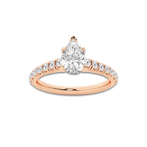 0.89 ctw Pear Lab-Grown Diamond Pave Engagement Ring in 14K Rose Gold for Women | E Color, VS1 Clarity, IGI Certified 0.50 ct Center Diamond