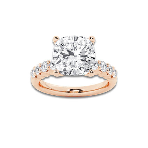 7.66 Ct Cushion Lab-Grown Diamond Half Eternity Engagement Ring in 14K Rose Gold for Female, Colorless (D), VVS1 Clarity | IGI Certified, 7.00 Ct Center Diamond