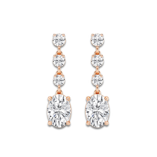 5 ctw Oval Lab Grown Diamond Drop Earrings 18K Rose Gold, D, VVS