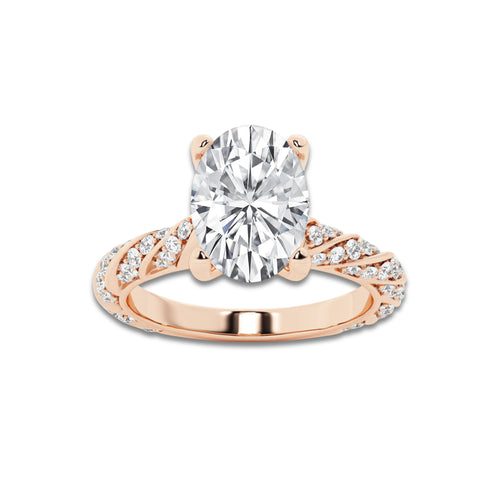 2.44 ctw Oval Lab-Grown Diamond Twisted Band Engagement Ring in 14K Rose Gold for Women | Colorless E, VS1 Clarity, IGI Certified 2.00 ct Center Diamond