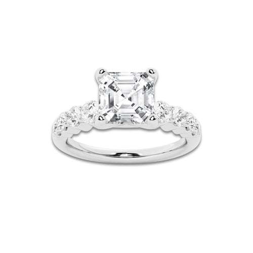 2.54 ctw Asscher Lab-Grown Diamond Side Stone Engagement Ring in Platinum for Women | Colorless D, VVS1 Clarity, IGI Certified 2.00 Ct Center Diamond