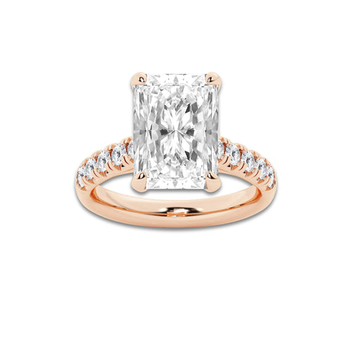 6.55 ctw Radiant Lab-Grown Diamond Pave Engagement Ring in 14K Rose Gold for Women | D Color, VVS1 Clarity, IGI Certified 6.00 ct Center Diamond