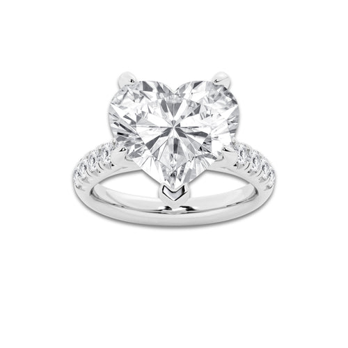 8.55 ctw Heart Lab-Grown Diamond Pave Engagement Ring in 14K White Gold for Women | E Color, VS1 Clarity, IGI Certified 8.00 ct Center Diamond