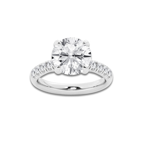 4.43 ctw Round Lab-Grown Diamond Pave Engagement Ring in Platinum for Women | E Color, VS1 Clarity, IGI Certified 4.00 ct Center Diamond