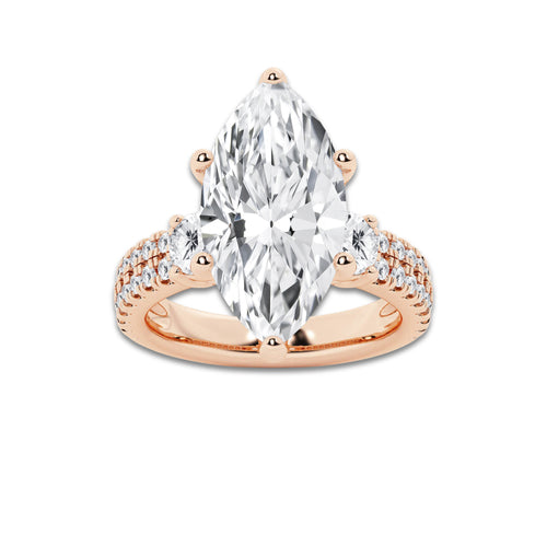 7.96 ctw Marquise Lab-Grown Diamond Three Stone Double Row Engagement Ring in 14K Rose Gold for Women | E Color, VS1 Clarity, IGI Certified 7.00 ct Center Diamond