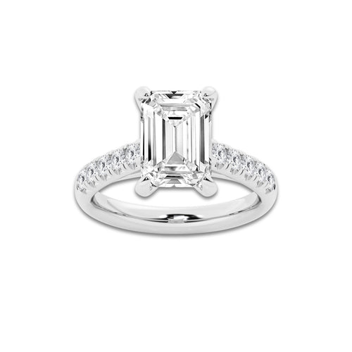 4.43 ctw Emerald Lab-Grown Diamond Pave Engagement Ring in Platinum for Women | E Color, VS1 Clarity, IGI Certified 4.00 ct Center Diamond