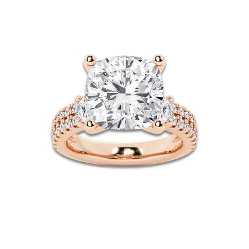 8.96 ctw Cushion Lab-Grown Diamond Three Stone Double Row Engagement Ring in 14K Rose Gold for Women | E Color, VS1 Clarity, IGI Certified 8.00 ct Center Diamond