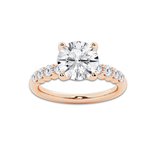 4.16 ctw Round Lab-Grown Diamond Side Stone Engagement Ring in 14K Rose Gold for Women | Colorless E, VS1 Clarity, IGI Certified 3.50 Ct Center Diamond