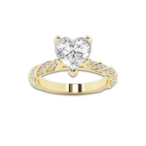 3.44 ctw Heart Lab-Grown Diamond Twisted Band Engagement Ring in 14K Yellow Gold for Women | Colorless D, VVS1 Clarity, IGI Certified 3.00 ct Center Diamond