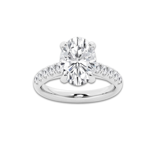 3.93 ctw Oval Lab-Grown Diamond Pave Engagement Ring in Platinum for Women | E Color, VS1 Clarity, IGI Certified 3.50 ct Center Diamond