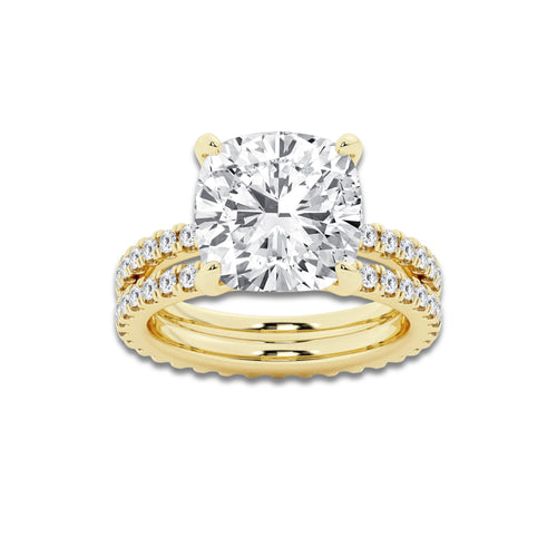 8.22 ctw Cushion Lab-Grown Diamond Double Row Diamond Engagement Ring in 14K Yellow Gold for Women | Colorless E, VS1 Clarity, IGI Certified 7.00 ct Center Diamond