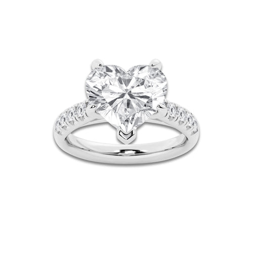5.43 ctw Heart Lab-Grown Diamond Pave Engagement Ring in 14K White Gold for Women | D Color, VVS1 Clarity, IGI Certified 5.00 ct Center Diamond