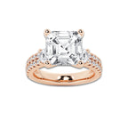 6.96 ctw Asscher Lab-Grown Diamond Three Stone Double Row Engagement Ring in 14K Rose Gold for Women | E Color, VS1 Clarity, IGI Certified 6.00 ct Center Diamond
