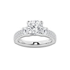 3.50 ctw Cushion Lab-Grown Diamond Three Stone Double Row Engagement Ring in 14K White Gold for Women | D Color, VVS1 Clarity, IGI Certified 2.50 ct Center Diamond