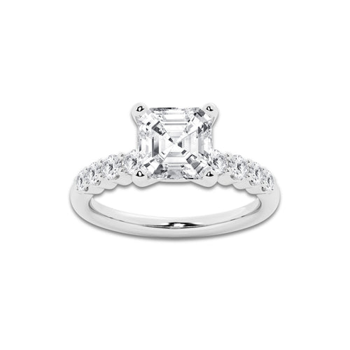 3.54 Ct Asscher Lab-Grown Diamond Half Eternity Engagement Ring in Platinum for Female, Colorless (D), VVS1 Clarity | IGI Certified, 3.00 Ct Center Diamond