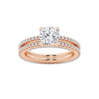 2.19 ctw Cushion Lab-Grown Diamond Double Row Diamond Engagement Ring in 14K Rose Gold for Women | Colorless E, VS1 Clarity, IGI Certified 1.50 ct Center Diamond