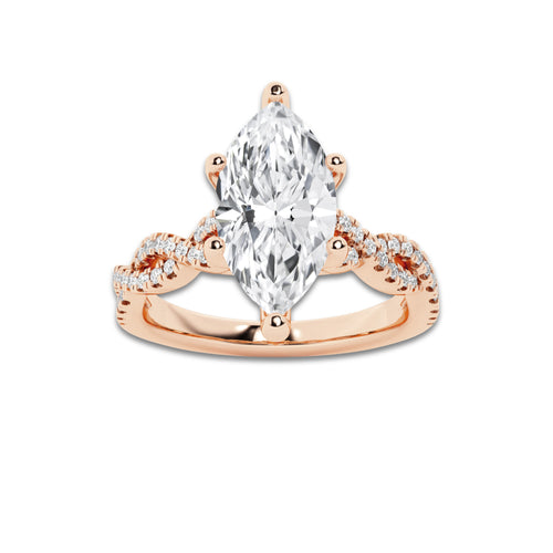 2.73 ctw Marquise Lab-Grown Diamond Twisted Shank Engagement Ring in 14K Rose Gold for Women | D Color, VVS1 Clarity, IGI Certified 2.50 ct Center Diamond