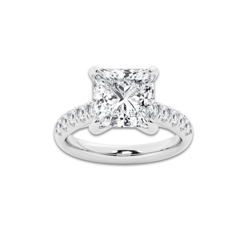 5.43 ctw Princess Lab-Grown Diamond Pave Engagement Ring in Platinum for Women | D Color, VVS1 Clarity, IGI Certified 5.00 ct Center Diamond