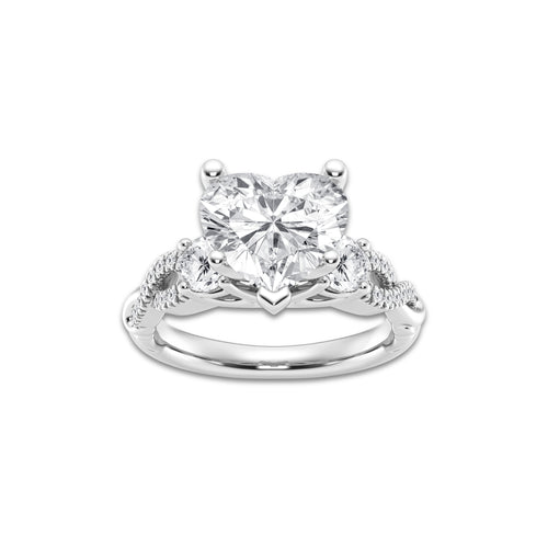 3.60 ctw Heart Lab-Grown Diamond Side Stone Engagement Ring in 14K White Gold for Women | Colorless D, VVS1 Clarity, IGI Certified 3.00 ct Center Diamond