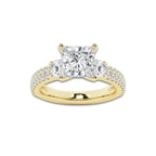 3.50 ctw Princess Lab-Grown Diamond Three Stone Double Row Engagement Ring in 14K Yellow Gold for Women | E Color, VS1 Clarity, IGI Certified 2.50 ct Center Diamond