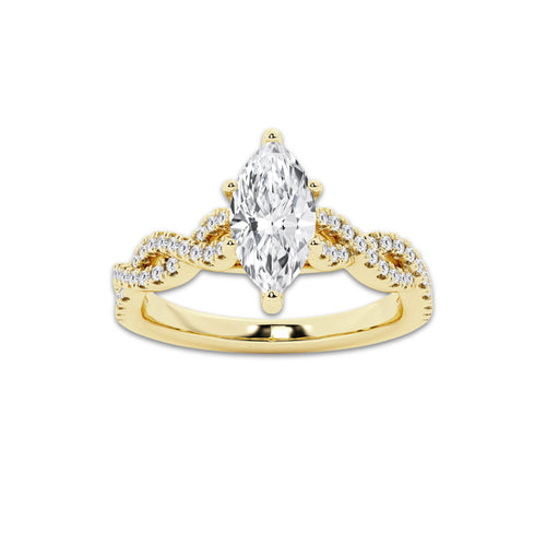 1.25 ctw Marquise Lab-Grown Diamond Twisted Shank Engagement Ring in 14K Yellow Gold for Women | E Color, VS1 Clarity, IGI Certified 1.00 ct Center Diamond