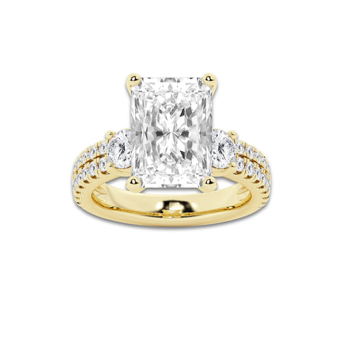 6.96 ctw Radiant Lab-Grown Diamond Three Stone Double Row Engagement Ring in 14K Yellow Gold for Women | E Color, VS1 Clarity, IGI Certified 6.00 ct Center Diamond