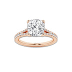 7.66 ctw Cushion Lab-Grown Diamond Split Shank Side Stone Engagement Ring in 14K Rose Gold for Women | Colorless D, VVS1 Clarity, IGI Certified 7.00 ct Center Diamond