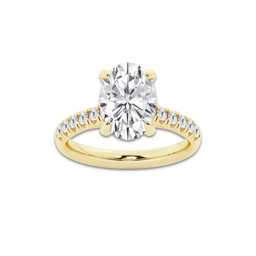 3.40 ctw Oval Lab-Grown Diamond Pave Engagement Ring in 14K Yellow Gold for Women | E Color, VS1 Clarity, IGI Certified 3.00 ct Center Diamond