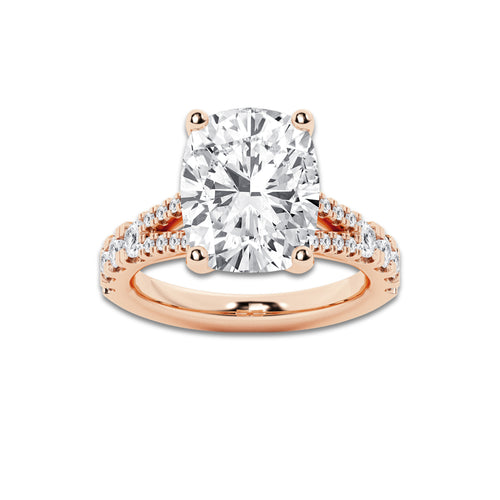 7.66 ctw Elongated Cushion Lab-Grown Diamond Split Shank Side Stone Engagement Ring in 14K Rose Gold for Women | Colorless E, VS1 Clarity, IGI Certified 7.00 ct Center Diamond