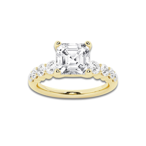 3.04 ctw Asscher Lab-Grown Diamond Side Stone Engagement Ring in 14K Rose Gold for Women | Colorless D, VVS1 Clarity, IGI Certified 2.50 Ct Center Diamond