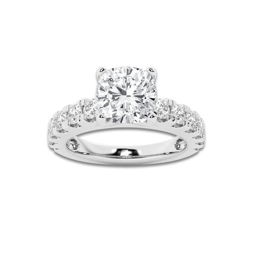 2.50 ctw Cushion Lab-Grown Diamond Split-Prong Set Side Stone Engagement Ring in Platinum for Women | Colorless D, VVS1 Clarity, IGI Certified 1.50 ct Center Diamond
