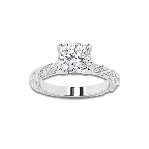 2.94 ctw Cushion Lab-Grown Diamond Twisted Band Engagement Ring in 14K White Gold for Women | Colorless E, VS1 Clarity, IGI Certified 2.50 ct Center Diamond